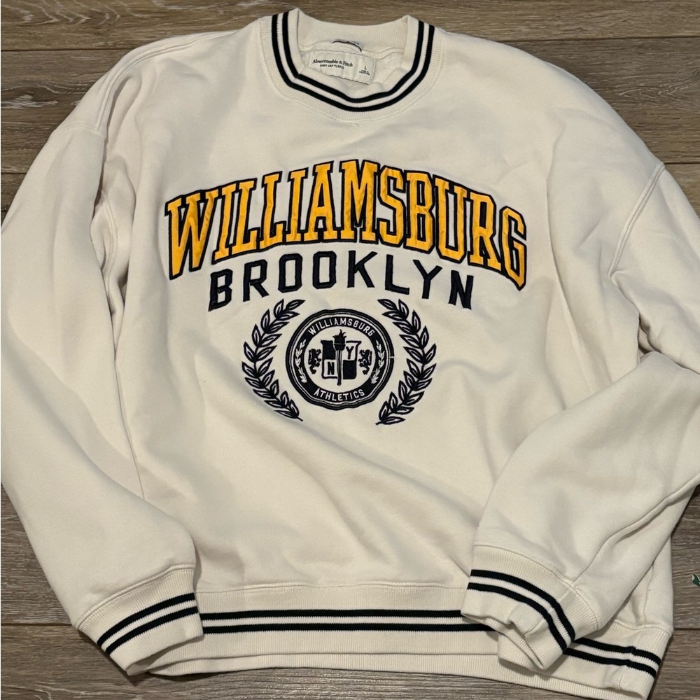 Abercrombie & Fitch Cream Sweatshirt with Black and Yellow Accents